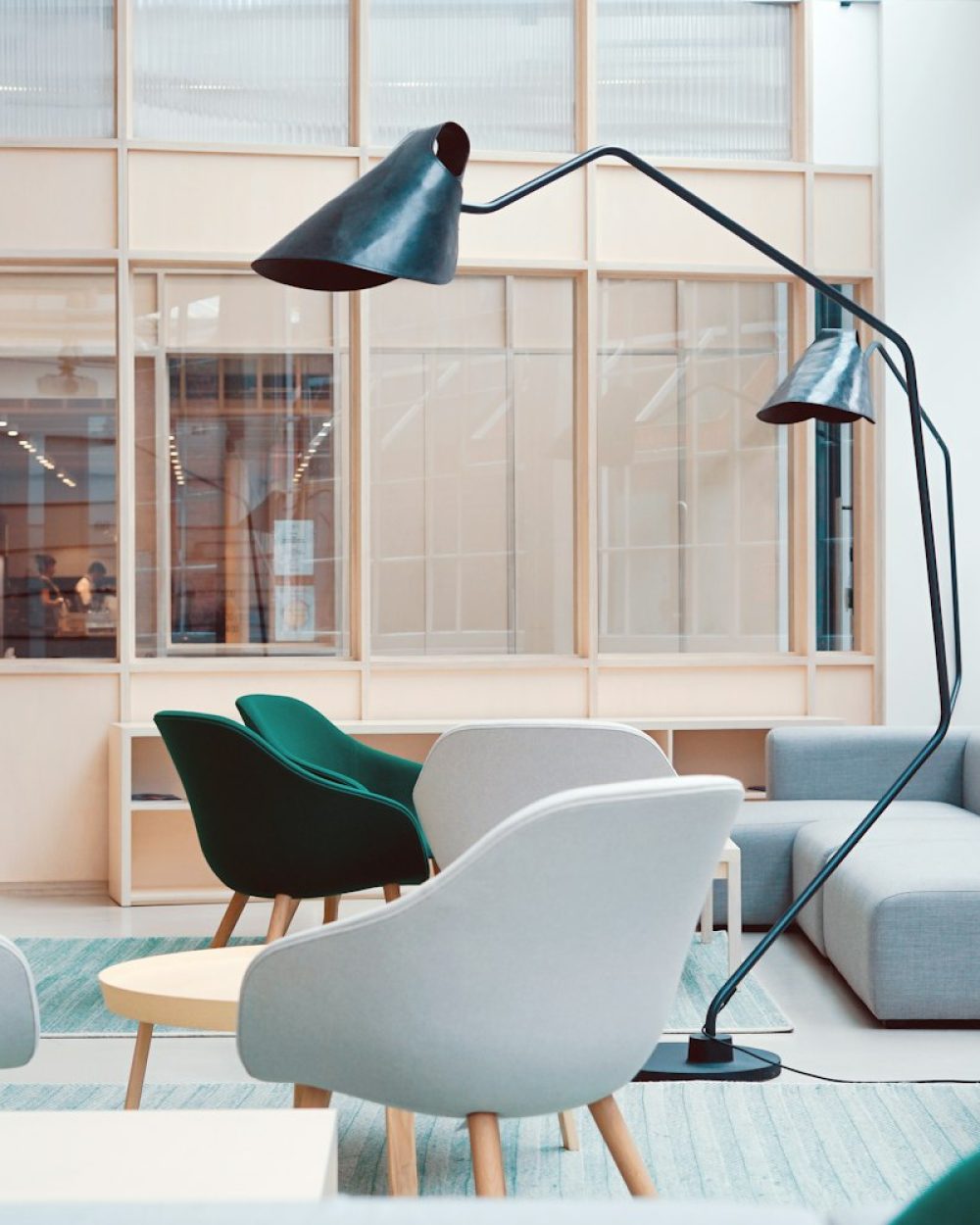 The Think Memphis studio lounge with warm lamps and low seating